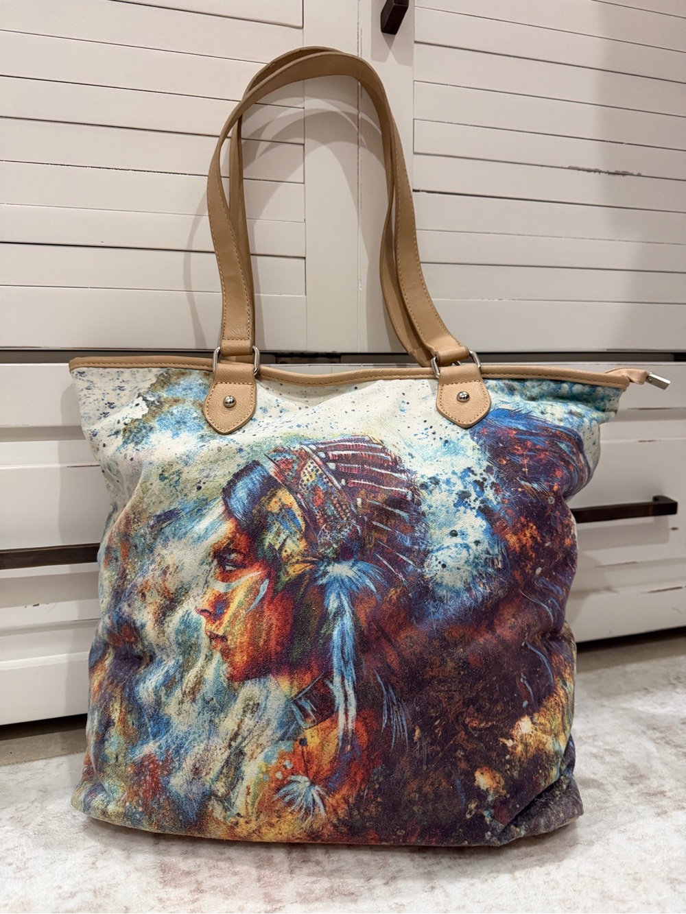 Montana West Native American Chief Portrait Canvas Tote Bag